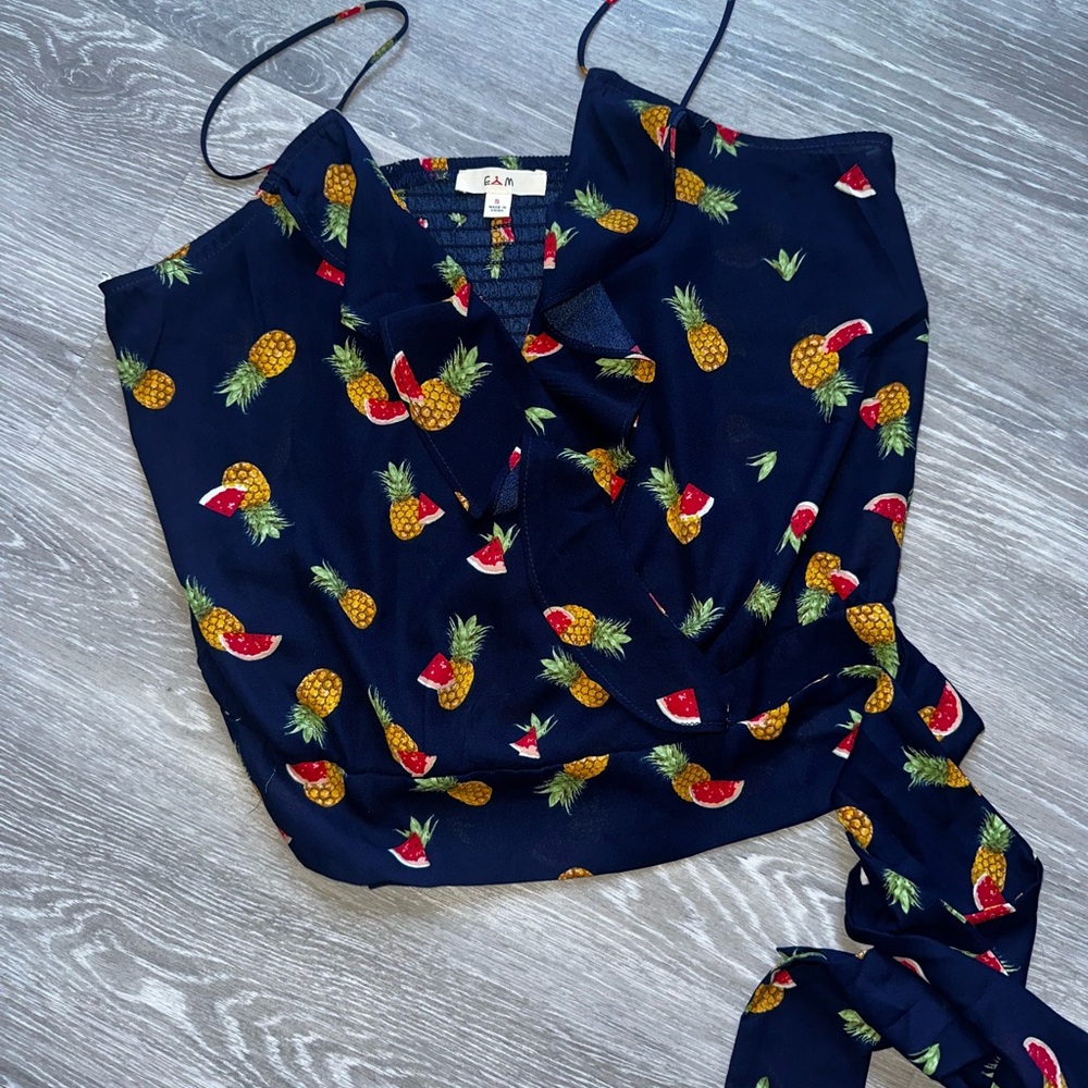 Navy Pineapple Print Tie-Waist Cami Top